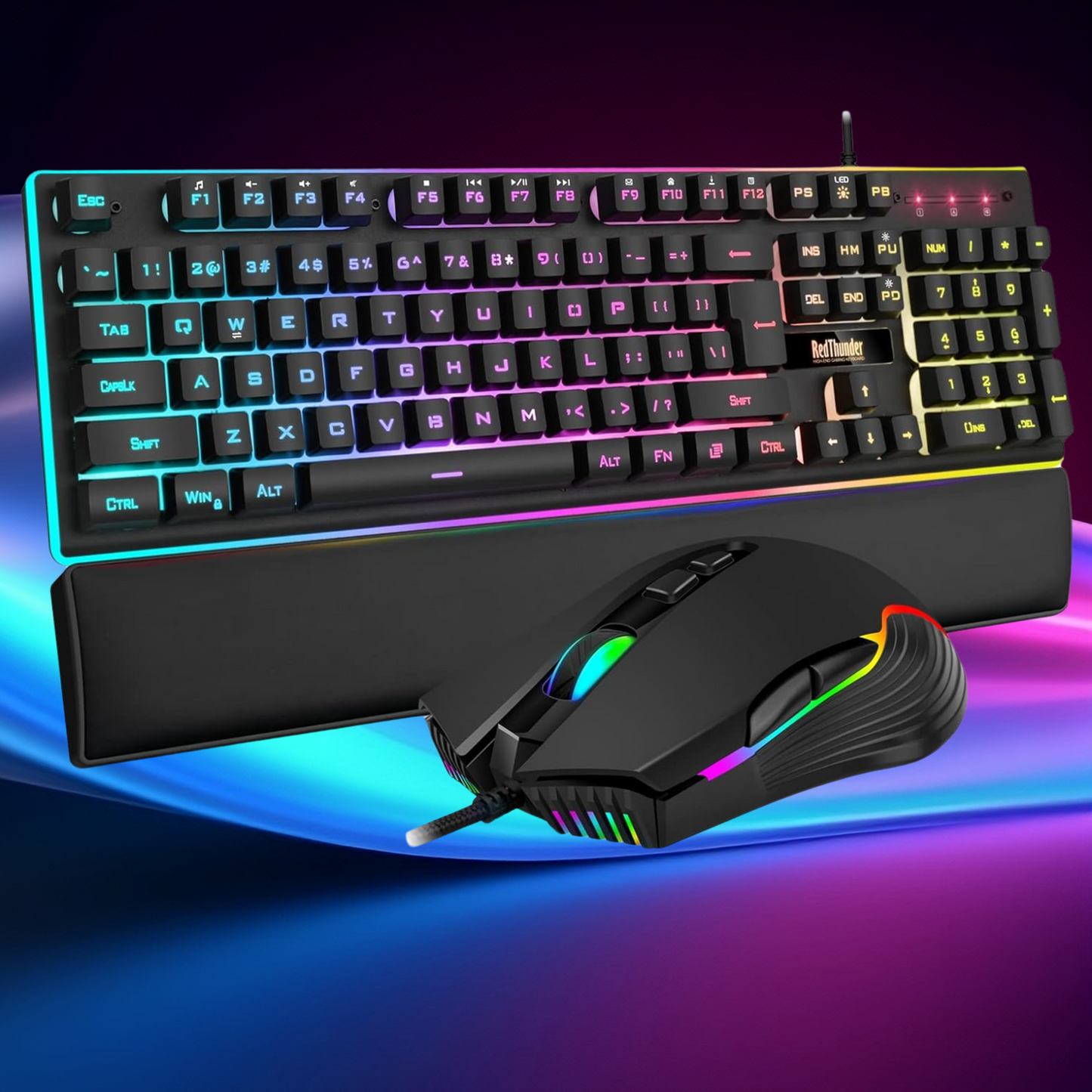 (Black or White) RedThunder K10 Wired Gaming Keyboard and Mouse and Wrist Rest Combo