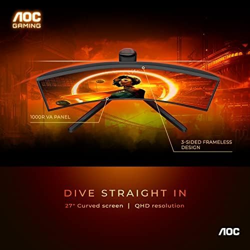 AOC 27 Inch 2K(2560x1440) 165Hz 1ms VA Curved Gaming Monitor