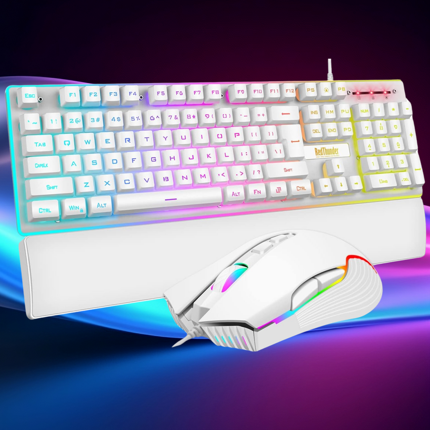 (Black or White) RedThunder K10 Wired Gaming Keyboard and Mouse and Wrist Rest Combo