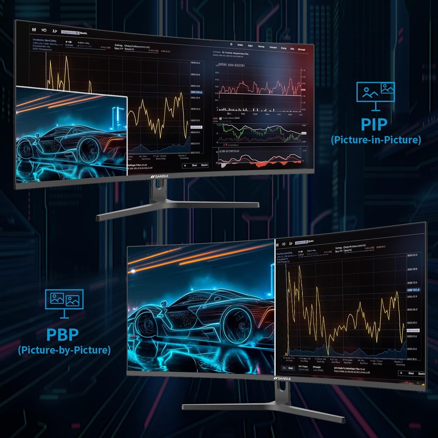 SANSUI 34 Inch UltraWide(3440x1440) 165Hz 1ms VA Curved Gaming Monitor