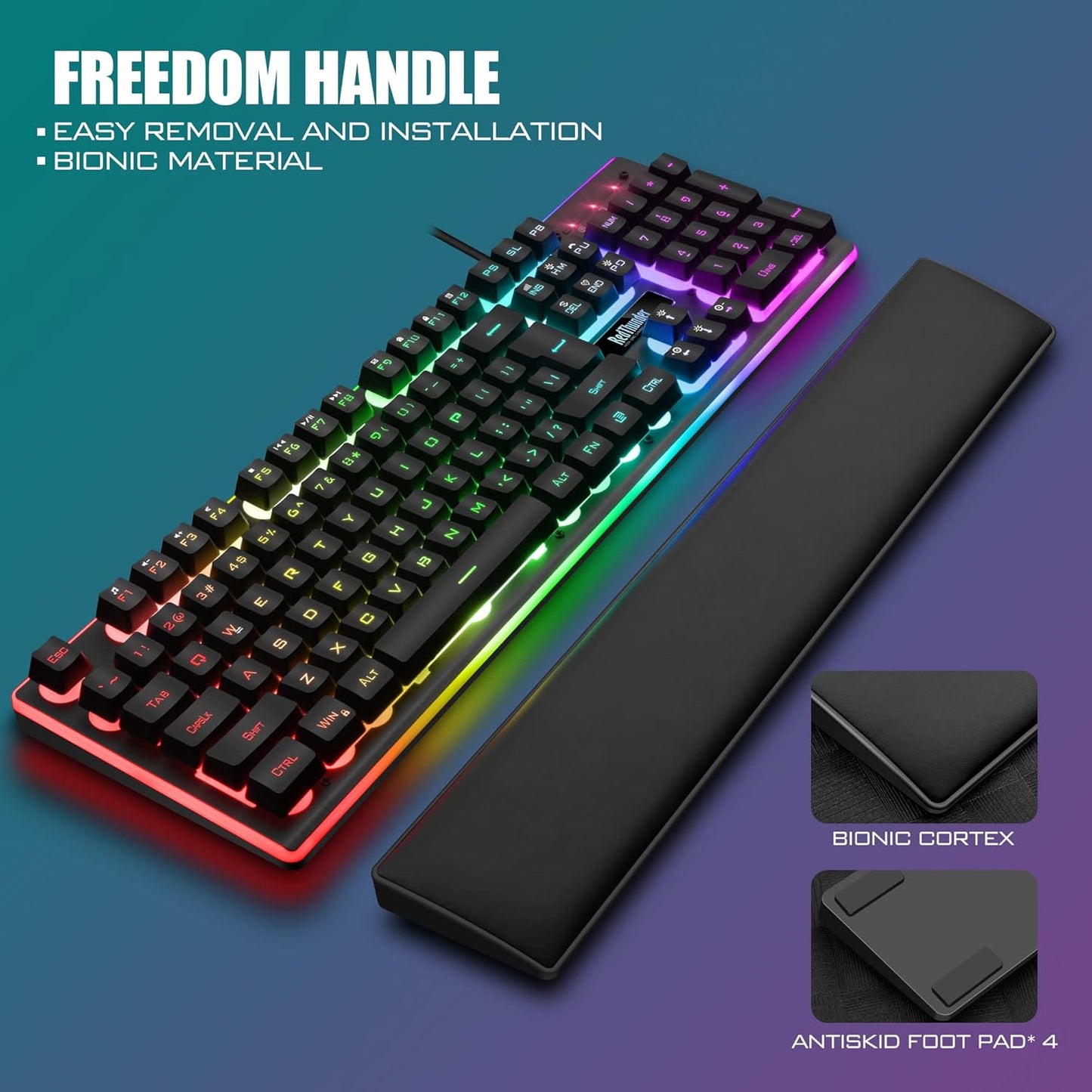 (Black or White) RedThunder K10 Wired Gaming Keyboard and Mouse and Wrist Rest Combo
