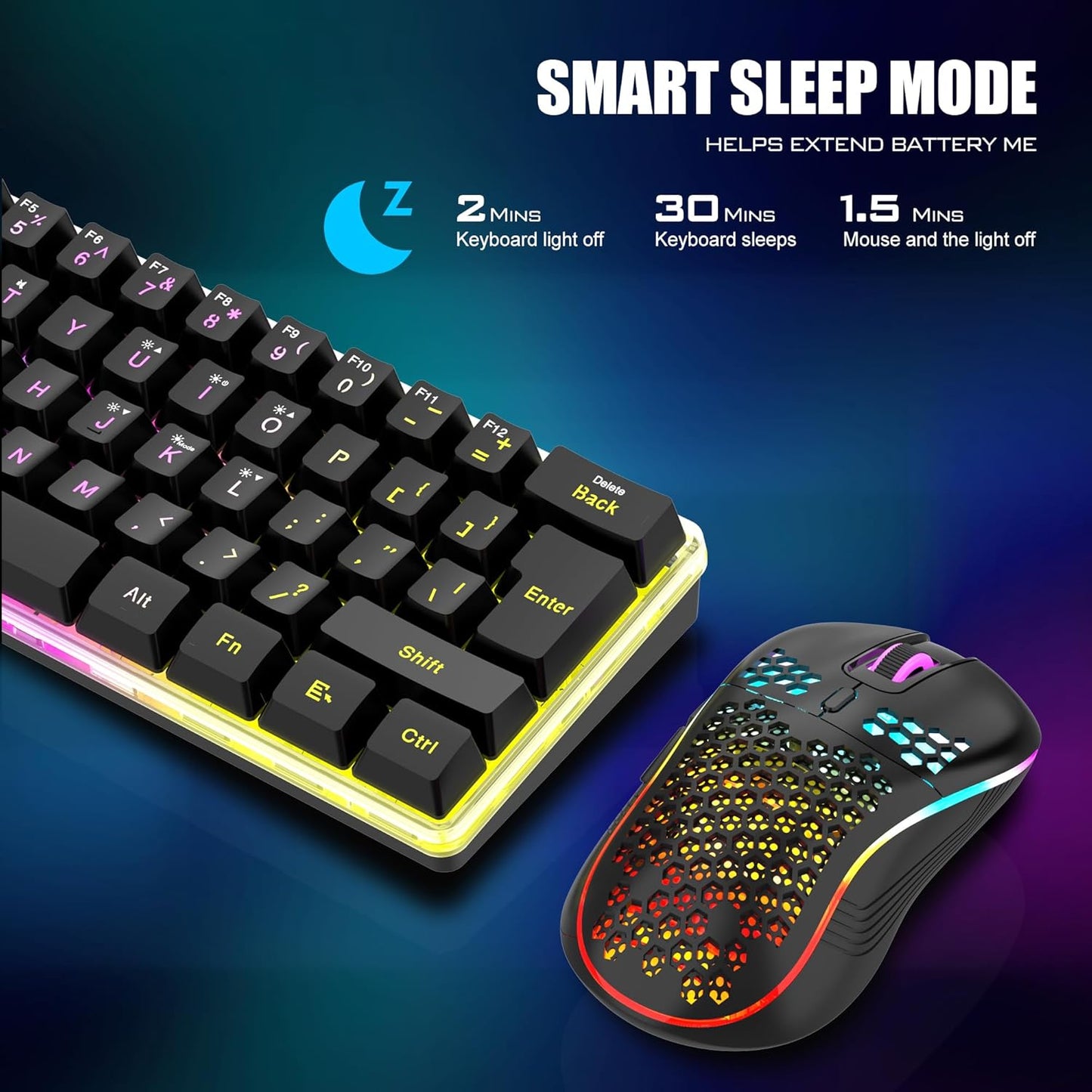 (Black or White) RedThunder 60% Wireless Gaming Keyboard and Mouse Combo
