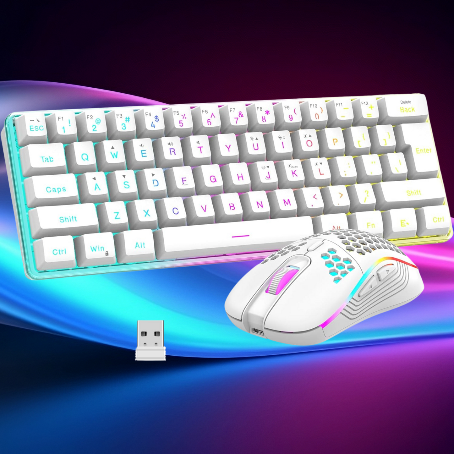 (Black or White) RedThunder 60% Wireless Gaming Keyboard and Mouse Combo