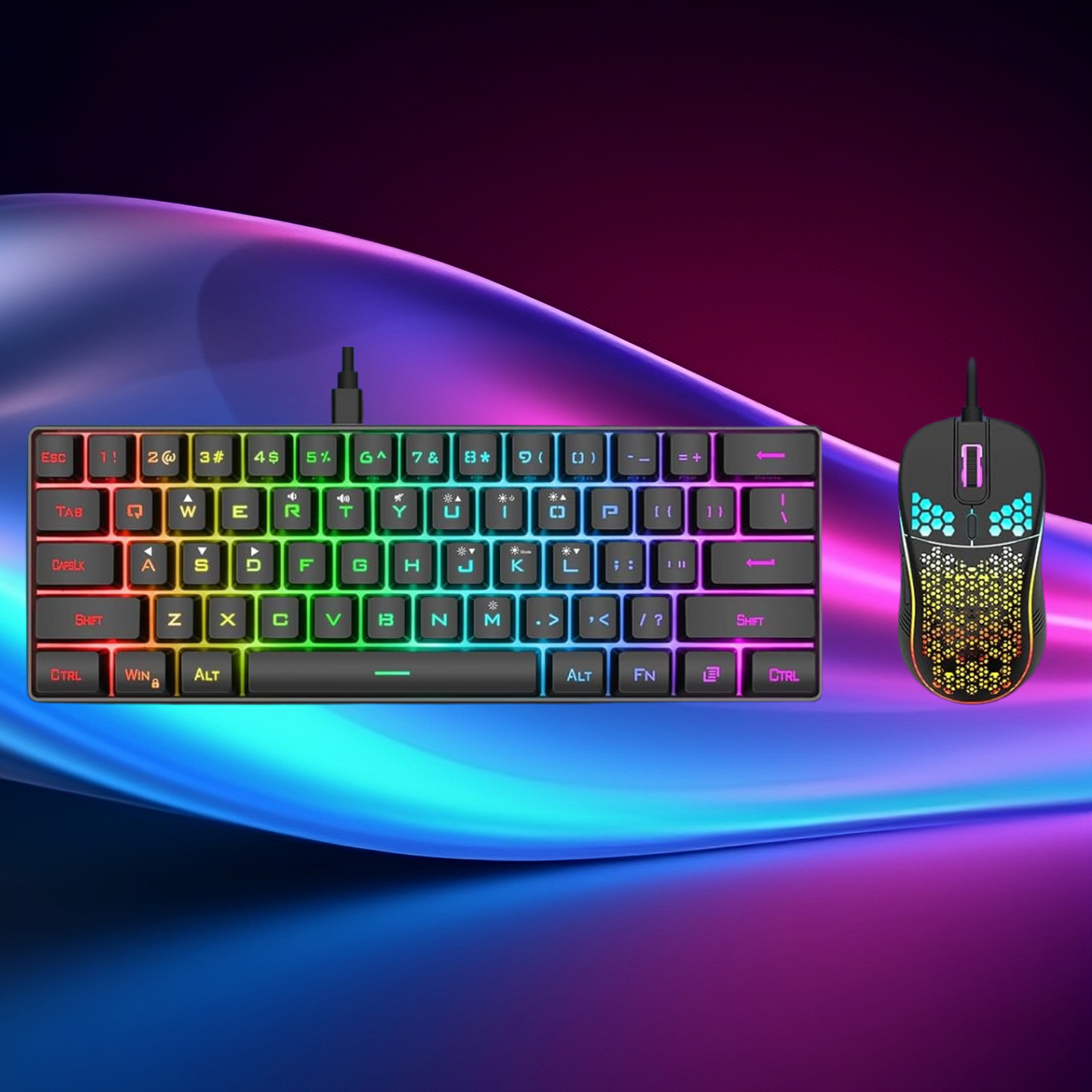 (Black or White) RedThunder 60% Wired Gaming Keyboard and Mouse Combo