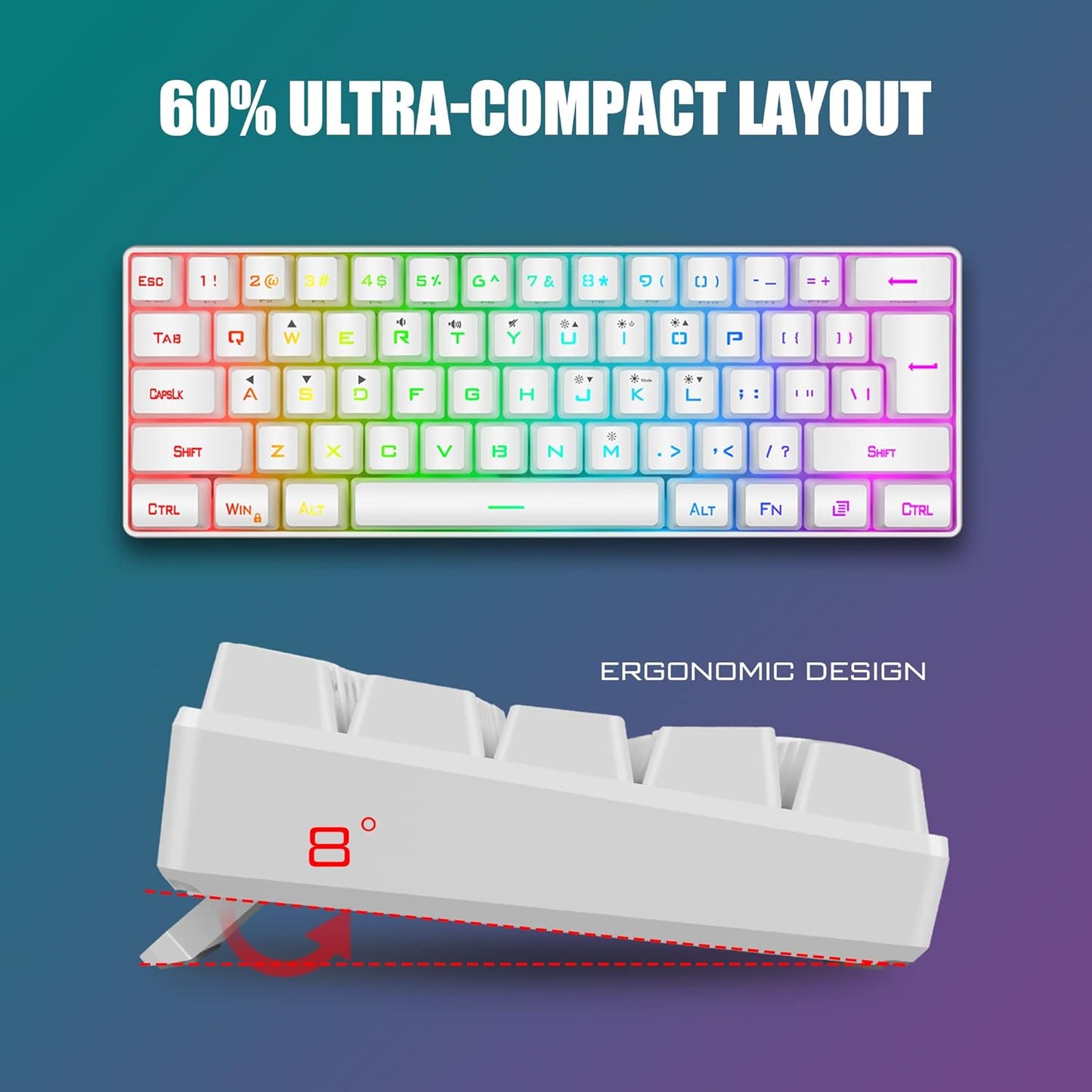 (Black or White) RedThunder 60% Wired Gaming Keyboard and Mouse Combo