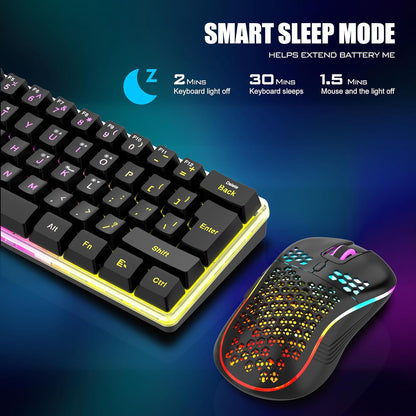 (Black or White) RedThunder 60% Wireless Gaming Keyboard and Mouse Combo