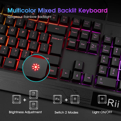 Rii RK400 RGB Wired Gaming Mechanical Keyboard and Mouse Combo