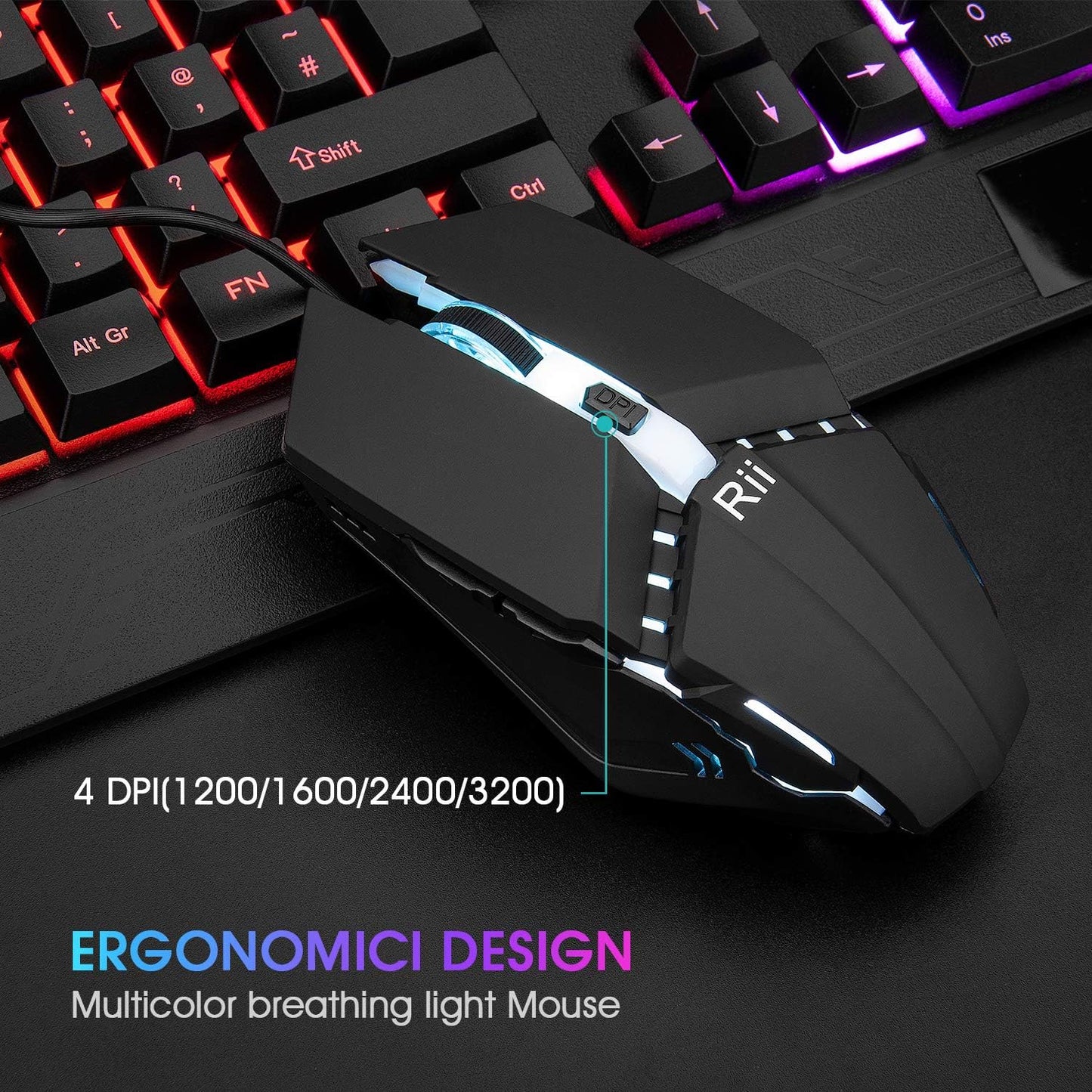 Rii RK400 RGB Wired Gaming Mechanical Keyboard and Mouse Combo