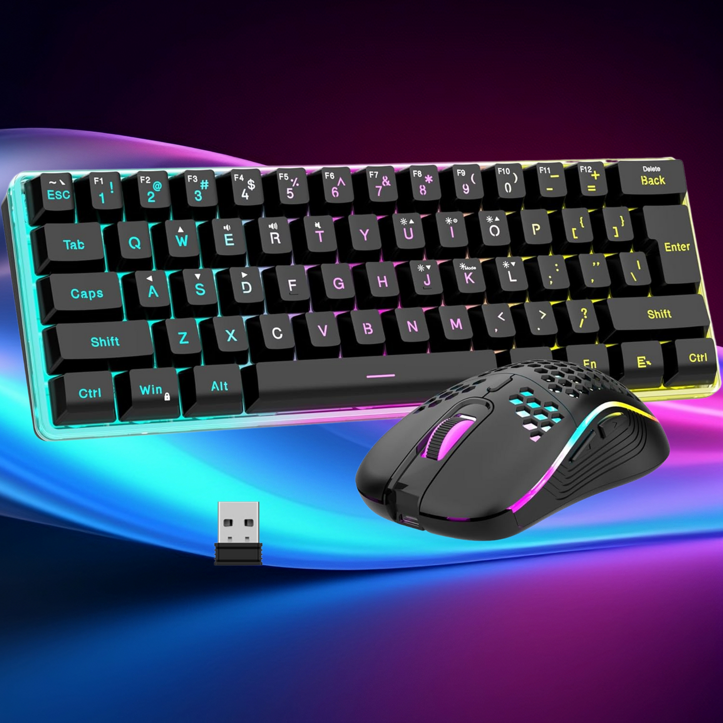 (Black or White) RedThunder 60% Wireless Gaming Keyboard and Mouse Combo